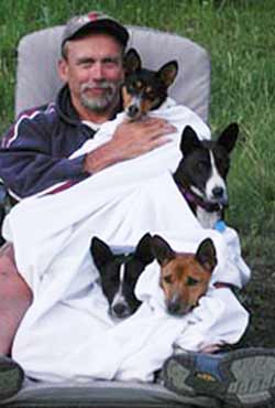 Tim and his camping basenjis.